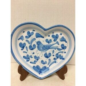 DERUTA Made In Italy Hand Painted Red Heart Bird Trinket Dish 6.5”